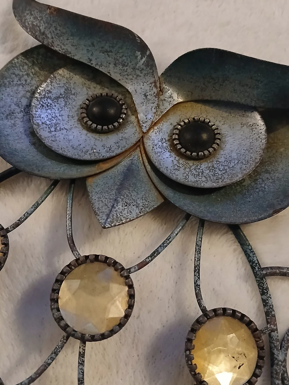Owl Metal Decorative Wall Art [Blue/Gold] VINTAGE PATINA